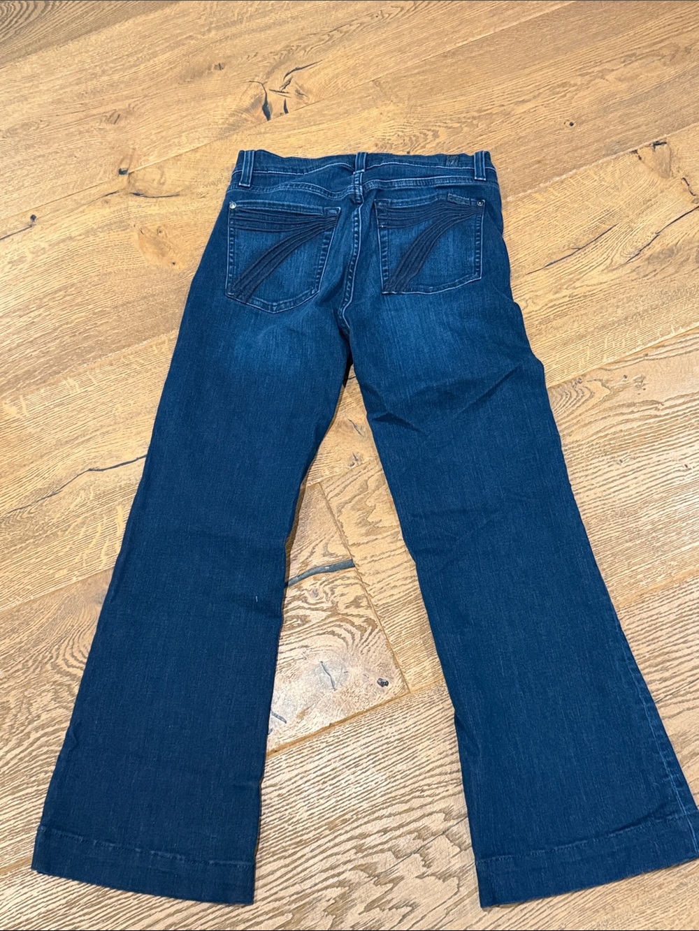7 for all mankind dojo tailorless flare jeans size 27 dark denim